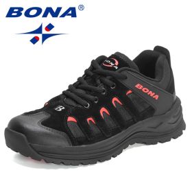 BONA 2022 New Designers Hiking Shoes Outdoor Sneakers Men Travel Shoes Non-slip Breathable Sports Shoes Man Work Shoe Mansculino (Color: Black red, size: 10.5)