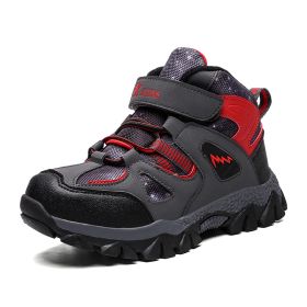 Winter Children Shoes Hiking Shoes Non-slip Sports Shoes Warm Outdoor Boys Boots Teenagers Mountain Climbing Trekking Sneakers (Color: Red Hiking Shoes, size: 4)