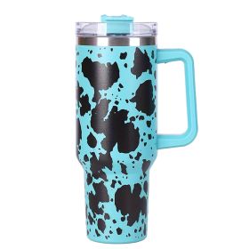 40oz 5D cowprint Insulated Tumbler With Handle And Straw Lid Portable Large Capacity water bottle, Heat preservation (Color: Lake Green cow print)