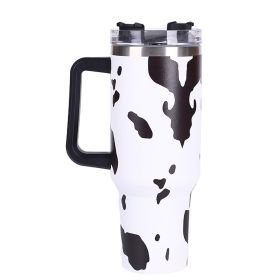 40oz 5D cowprint Insulated Tumbler With Handle And Straw Lid Portable Large Capacity water bottle, Heat preservation (Color: White big cow print)