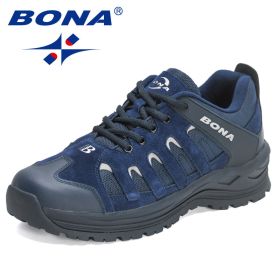 BONA 2022 New Designers Hiking Shoes Outdoor Sneakers Men Travel Shoes Non-slip Breathable Sports Shoes Man Work Shoe Mansculino (Color: Deep blue S gray, size: 10)