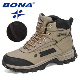 BONA 2022 New Arrival Pro-Mountain Ankle Hiking Boots Men Outdoor Sports Plush Warm High Top Walking Training Footwear Masculino (Color: Medium grey black, size: 10)