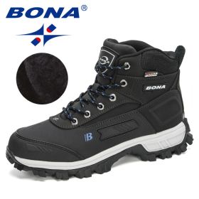 BONA 2022 New Arrival Pro-Mountain Ankle Hiking Boots Men Outdoor Sports Plush Warm High Top Walking Training Footwear Masculino (Color: Charcoal grey R blue, size: 8)