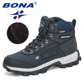 BONA 2022 New Arrival Pro-Mountain Ankle Hiking Boots Men Outdoor Sports Plush Warm High Top Walking Training Footwear Masculino (Color: Deep blue S gray, size: 9.5)