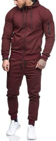 Mens 2 Piece Tracksuit Zipper Hoodie Pants Athletic Tracksuits Casual Hooded Outdoor Sport Suits (Color: Red, size: XL)