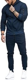 Mens 2 Piece Tracksuit Zipper Hoodie Pants Athletic Tracksuits Casual Hooded Outdoor Sport Suits (Color: navy blue, size: S)