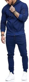 Mens 2 Piece Tracksuit Zipper Hoodie Pants Athletic Tracksuits Casual Hooded Outdoor Sport Suits (Color: sapphire, size: L)