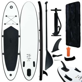 Inflatable Stand Up Paddleboard Set Black and White (Color: Black)