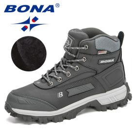 BONA 2022 New Arrival Pro-Mountain Ankle Hiking Boots Men Outdoor Sports Plush Warm High Top Walking Training Footwear Masculino (Color: Dark grey S gray, size: 9.5)