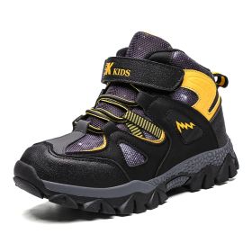 Winter Children Shoes Hiking Shoes Non-slip Sports Shoes Warm Outdoor Boys Boots Teenagers Mountain Climbing Trekking Sneakers (Color: Yellow Hiking Shoes, size: 1.5)