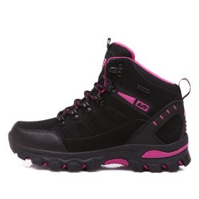 Waterproof Hiking Shoes Men Women Sneakers Mountain Climbing Shoes Outdoor Unisex Sport Hunting Boots Men Trekking Shoes (Color: black pink, size: 43)