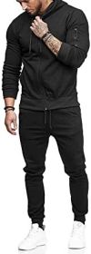 Mens 2 Piece Tracksuit Zipper Hoodie Pants Athletic Tracksuits Casual Hooded Outdoor Sport Suits (Color: Black, size: M)