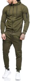 Mens 2 Piece Tracksuit Zipper Hoodie Pants Athletic Tracksuits Casual Hooded Outdoor Sport Suits (Color: Green, size: S)