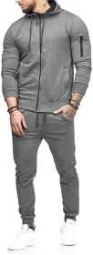 Mens 2 Piece Tracksuit Zipper Hoodie Pants Athletic Tracksuits Casual Hooded Outdoor Sport Suits (Color: Grey, size: S)