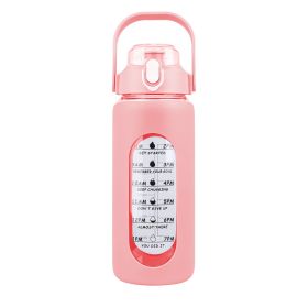 Glass Water Bottle Sports Water Bottle Motivational Water Bottle Water Intake Tracker Bottle with Straw Time Marker Silicone Sleeve Handle for Gym Wor (Capacity: 64Oz, Color: Pink)