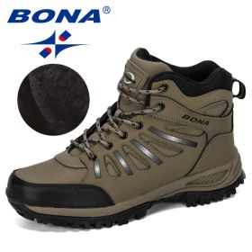 BONA New Designers Popular Trekking Shoes Men Leather Climbing Sport Sneakers Man Zapatillas Outdoor Hombre Hiking Shoes (Color: Medium grey black, size: 9)