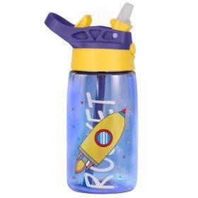 16.2Oz Leak-proof Kids Water Bottle with Straw Push Button Sport Water Bottle for Kids Crab Ship Jellyfish Rocket (Pattern: Rocket)