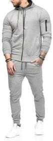 Mens 2 Piece Tracksuit Zipper Hoodie Pants Athletic Tracksuits Casual Hooded Outdoor Sport Suits (Color: White, size: S)