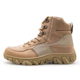 New Men's Military Boots High Top Outdoor Hiking Shoes Men Anti-collision Quality Army Tactical Sport Jogging Trekking Sneakers (Color: Beige, size: 45)