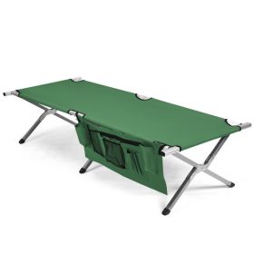 Folding Portable Camping Cot with Carrying Bag and Side Pockets (Color: Green)